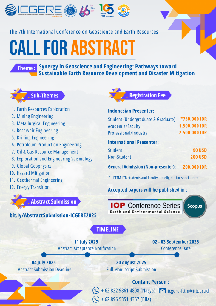 Call for Abstracts: The 7th International Conference on Geoscience and Earth Resources (ICGERE 2025)